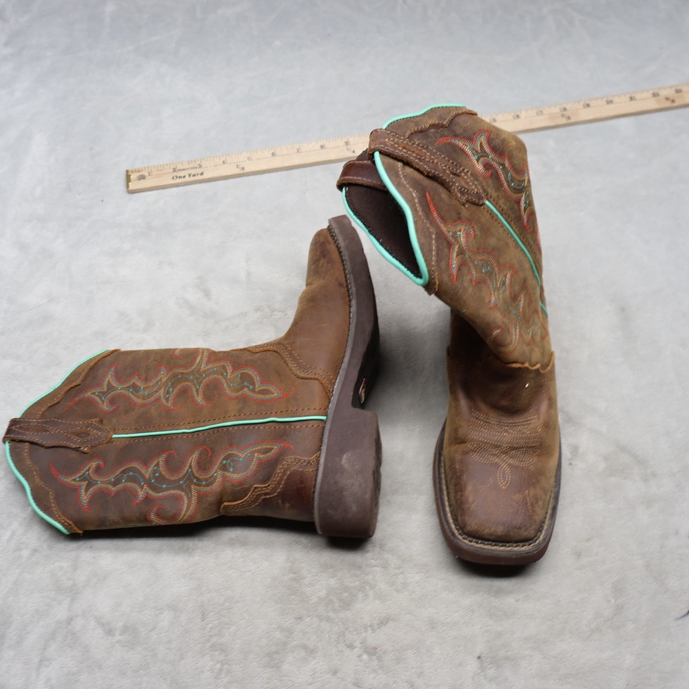 Justin Womens 7.5B Western Boots Brown Raya 12" Leather Square Toe Cowboy Riding